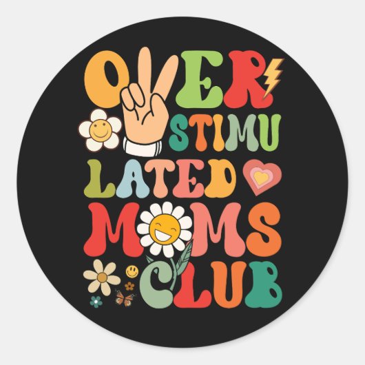Groovy Overgeprikkeld Moms Club Funny Trendy Ma V Ronde Sticker (Voorkant)