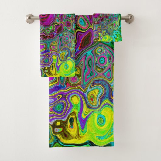 Groovy Paars Abstract Retro vloeistof Bad Handdoek (Insitu)