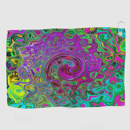 Groovy Paars Abstract Retro vloeistof Golfhanddoek (Horizontaal)