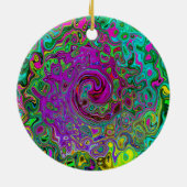 Groovy Paars Abstract Retro vloeistof Keramisch Ornament (Achterkant)