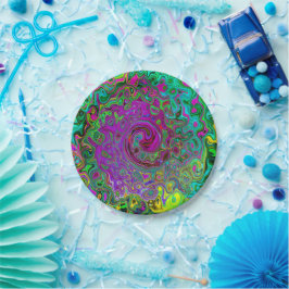 Groovy Paars Abstract Retro vloeistof Papieren Bordje