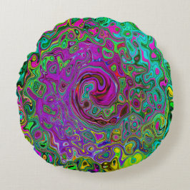 Groovy Paars Abstract Retro vloeistof Rond Kussen