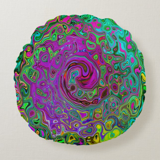 Groovy Paars Abstract Retro vloeistof Rond Kussen (Voorkant)