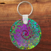 Groovy Paars Abstract Retro vloeistof Sleutelhanger (Achterkant)