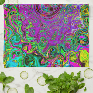 Groovy Paars Abstract Retro vloeistof Theedoek