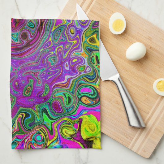 Groovy Paars Abstract Retro vloeistof Theedoek (Quarter Fold)