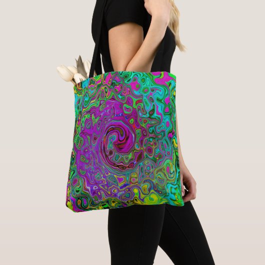 Groovy Paars Abstract Retro vloeistof Tote Bag (Dichtbij)