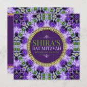 Groovy Paars Daisies Bat Mitzvah Uitnodiging (Voorkant / Achterkant)