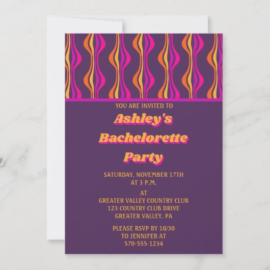 Groovy Paars Disco Bachelorette Party Kaart (Voorkant)