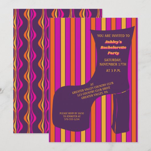 Groovy Paars Disco Shoe Bachelorette Party Kaart (Voorkant / Achterkant)