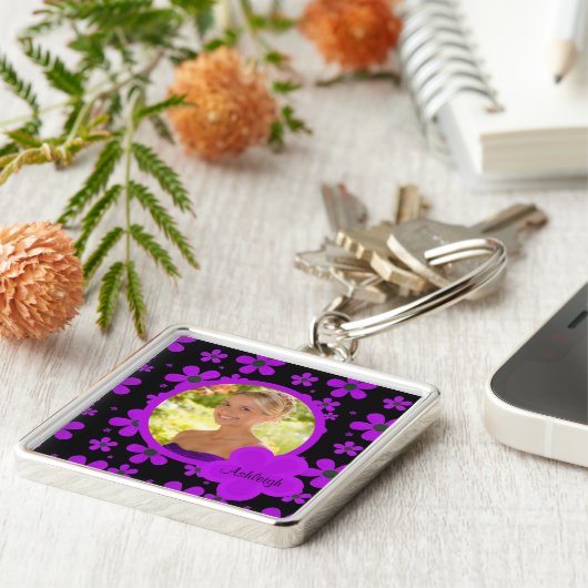 Groovy Paars en Black Photo Sleutelhanger (Zijkant)