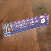Groovy Paars Glitter Custom Photo and Logo Naambordje (Zijkant)