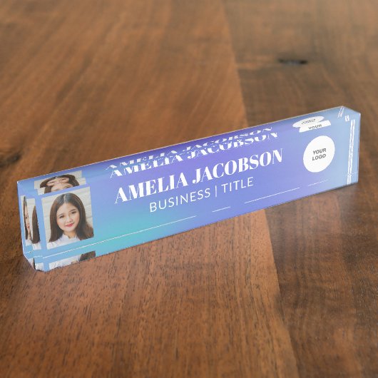 Groovy Paars gradiënt Aangepaste foto Logo Naambordje (Zijkant)