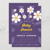 Groovy Paars Retro Hippie 70-jaren Daisy Baby show Kaart (Voorkant / Achterkant)