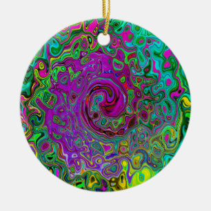 Groovy Paarse Abstracte Retro Vloeibare Draaikolk Keramisch Ornament
