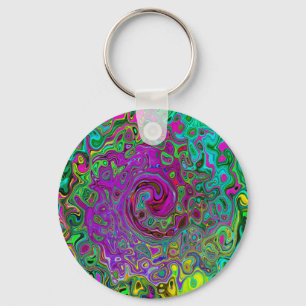 Groovy Paarse Abstracte Retro Vloeibare Draaikolk Sleutelhanger