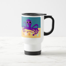 Groovy Paarse Cartoon Octopus Fun Ocean Art Reisbeker