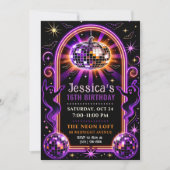 Groovy Paarse Disco Geest Sweet 16 Uitnodiging (Voorkant)