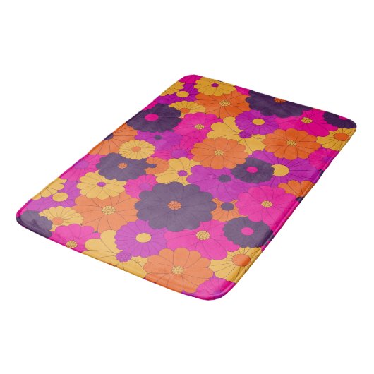 Groovy Paarse en Roze Hippie Flower Power Badmat (Gekanteld)