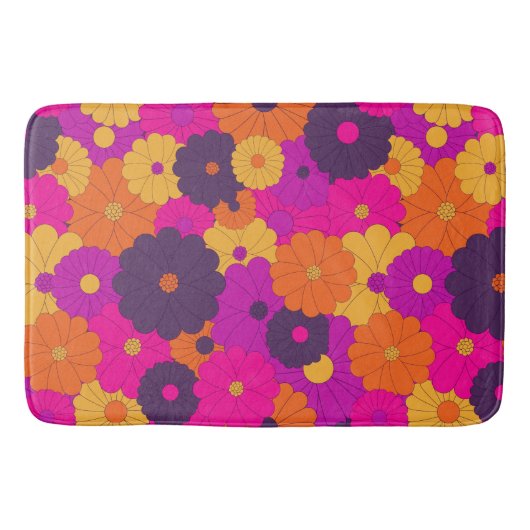 Groovy Paarse en Roze Hippie Flower Power Badmat (Voorkant)