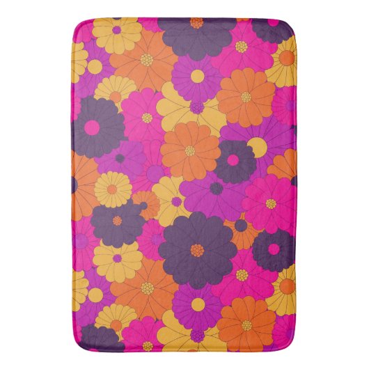 Groovy Paarse en Roze Hippie Flower Power Badmat (Voorkant Verticaal)