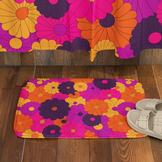 Groovy Paarse en Roze Hippie Flower Power Badmat