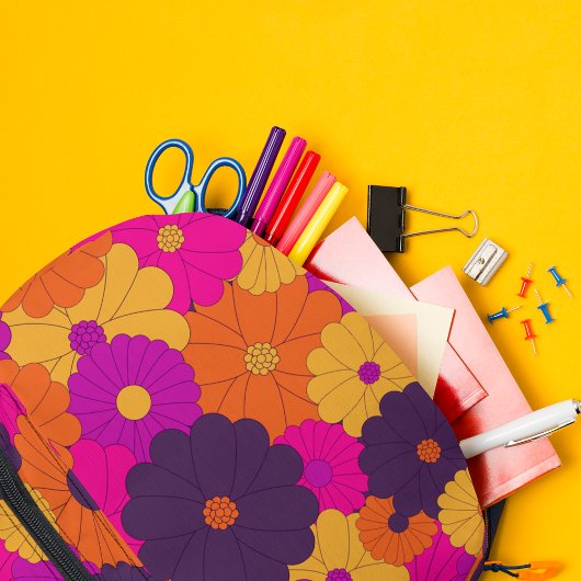 Groovy Paarse en Roze Hippie Flower Power Bedrukte Rugzak