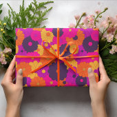 Groovy Paarse en Roze Hippie Flower Power Cadeaupapier