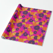 Groovy Paarse en Roze Hippie Flower Power Cadeaupapier (Uitgerold)