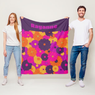 Groovy Paarse en Roze Hippie Flower Power Fleece Deken