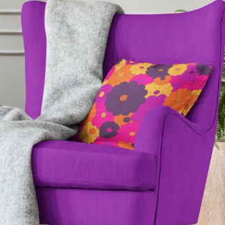 Groovy Paarse en Roze Hippie Flower Power Kussen