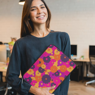 Groovy Paarse en Roze Hippie Flower Power Laptop Sleeve