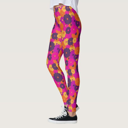 Groovy Paarse en Roze Hippie Flower Power Leggings (Links)