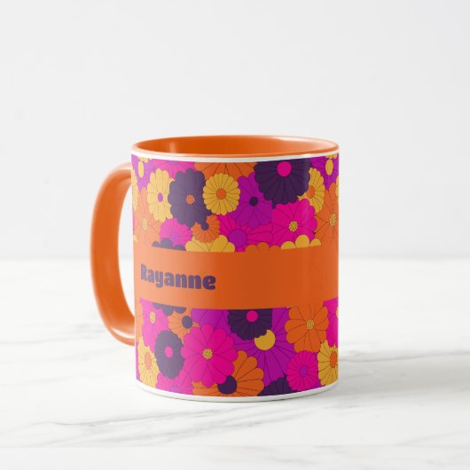 Groovy Paarse en Roze Hippie Flower Power Mok (Voorkant links)