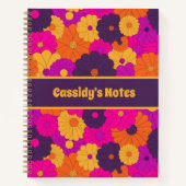 Groovy Paarse en Roze Hippie Flower Power Notitieboek (Voorkant)