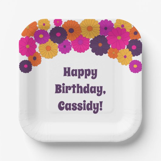 Groovy Paarse en Roze Hippie Flower Power Papieren Bordje (Voorkant)