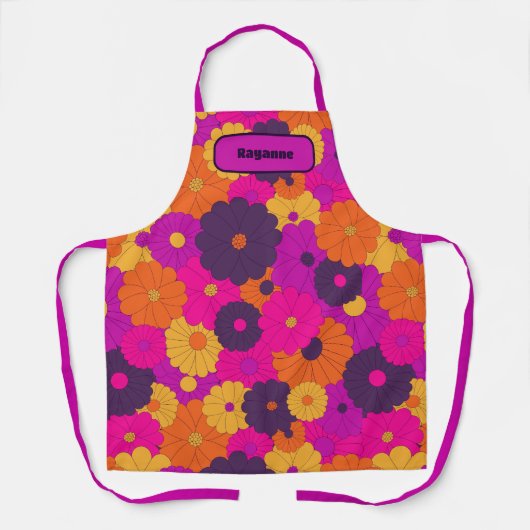 Groovy Paarse en Roze Hippie Flower Power Schort (Voorkant)