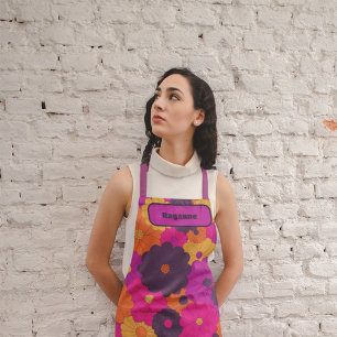 Groovy Paarse en Roze Hippie Flower Power Schort