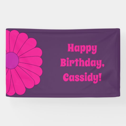 Groovy Paarse en Roze Hippie Flower Power Spandoek (Horizontaal)