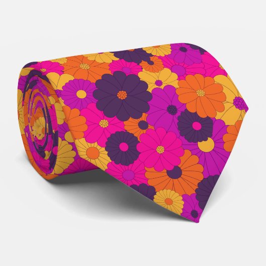 Groovy Paarse en Roze Hippie Flower Power Stropdas (Opgerold)