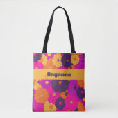 Groovy Paarse en Roze Hippie Flower Power Tote Bag (Voorkant)