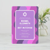 Groovy Paarse golven Star David Custom Bat Mitzvah Kaart (Staand voorkant)