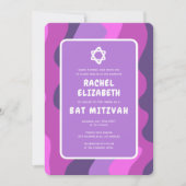 Groovy Paarse golven Star David Custom Bat Mitzvah Kaart (Voorkant)