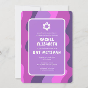 Groovy Paarse golven Star David Custom Bat Mitzvah Kaart