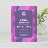 Groovy Paarse golven Star David Custom Bat Mitzvah Kaart (Staand voorkant)