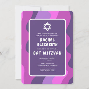 Groovy Paarse golven Star David Custom Bat Mitzvah Kaart