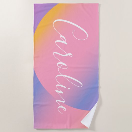 Groovy Paarse gradiënt | Persoonlijke scriptnaam Strandlaken (Voorkant)