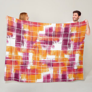 Groovy Paarse Oranje Geruit Strepen Fleece Deken