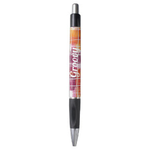 Groovy Paarse Oranje Geruit Strepen Pen