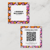 Groovy Paarse Roze QR Code Bloemen Haar Stylist Vierkante Visitekaartje (Voorkant / Achterkant)